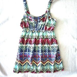 BONGO Tank Large 90s Y2K Babydoll Empire Waist Aztec Southwestern‎ 80s